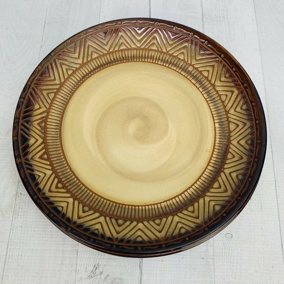 Noble Excellence NATIVE HABITAT Brown Tan Stoneware Geometric Dinner Plate Set 3 - Picture 2 of 10